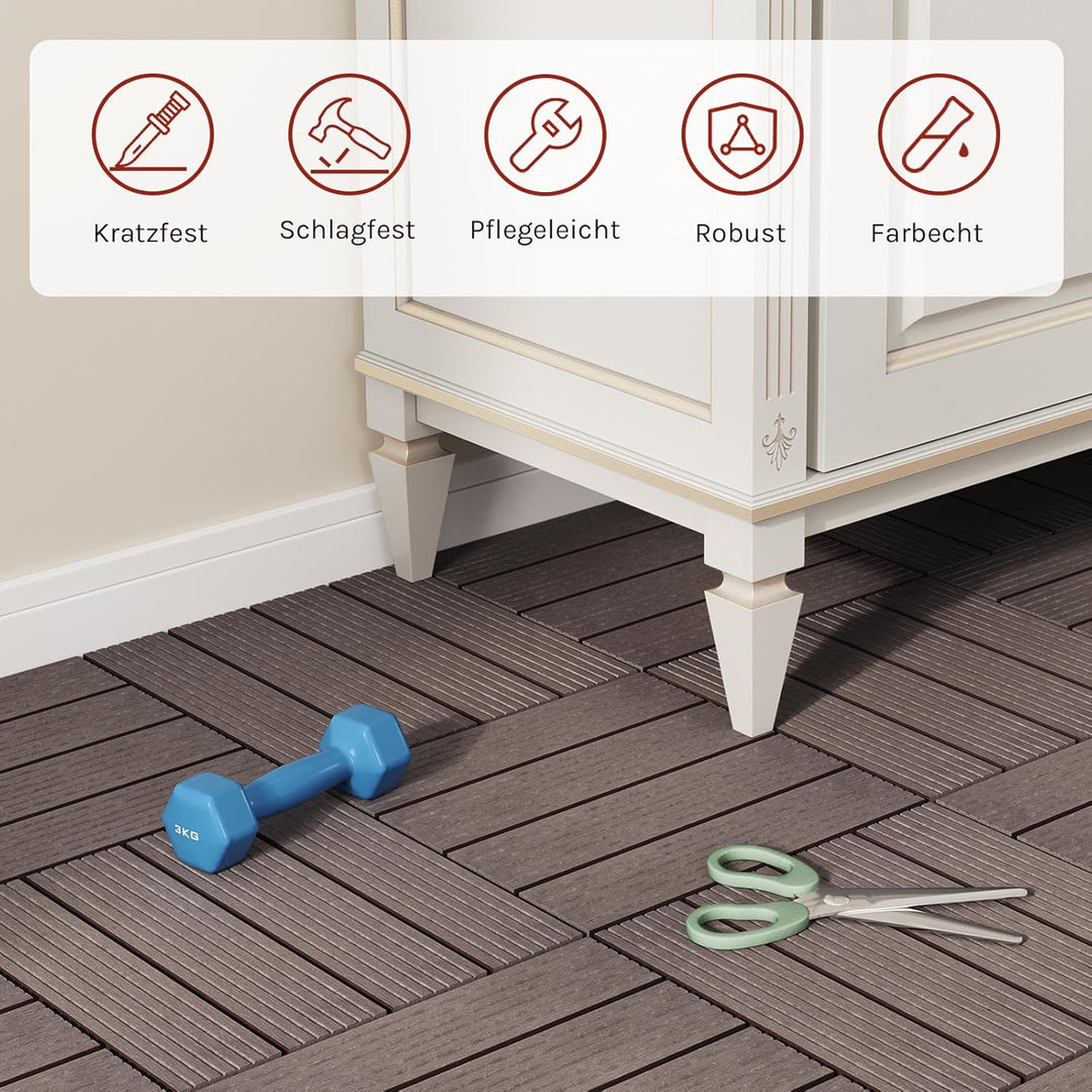 WOLTU GTF001br WPC Terrassenfliesen Terrassendielen Fliese in Holzoptik Bodenbelag mit klicksystem B