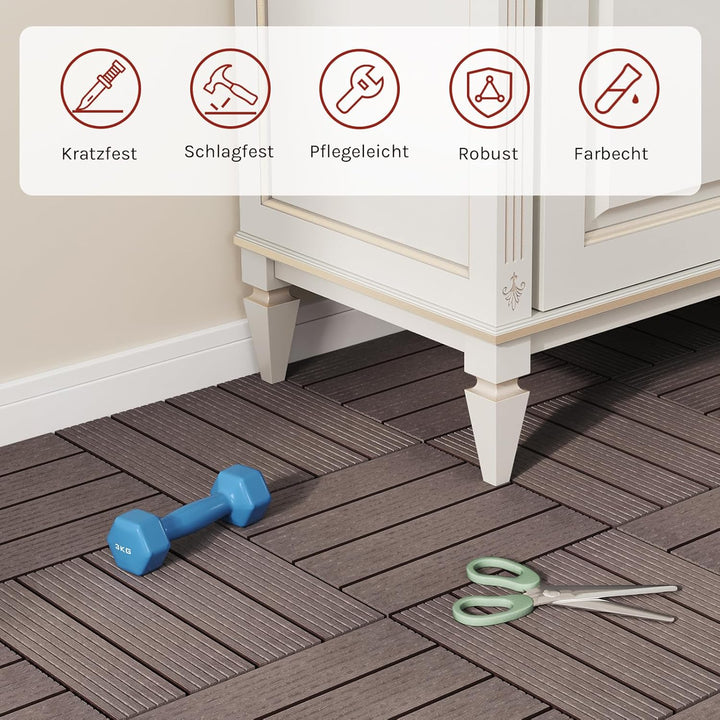 WOLTU GTF001br WPC Terrassenfliesen Terrassendielen Fliese in Holzoptik Bodenbelag mit klicksystem B