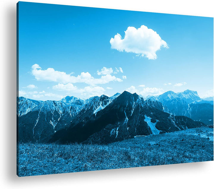 deyoli Traumhafte Berglandschaft Format 80x60 Effekt: Monocrome Blau als Leinwandbild, Motiv fertig
