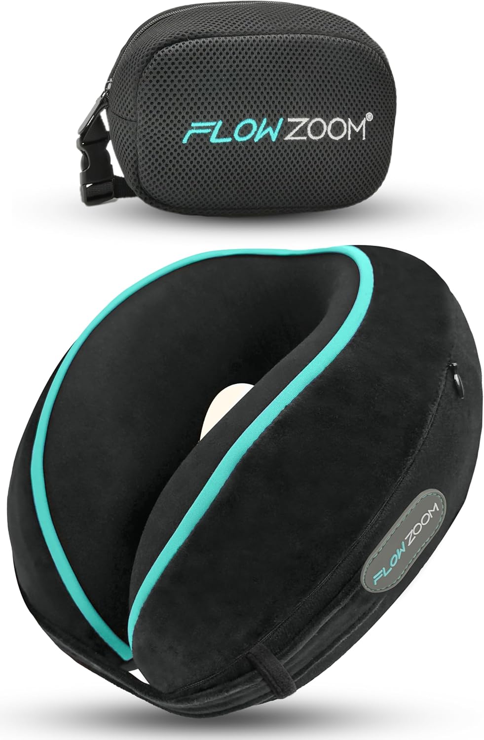 FLOWZOOM® Dream Nackenkissen Reise-Kissen für Flugzeug & Auto aus weichem Memoryfoam mit schmalem Rü