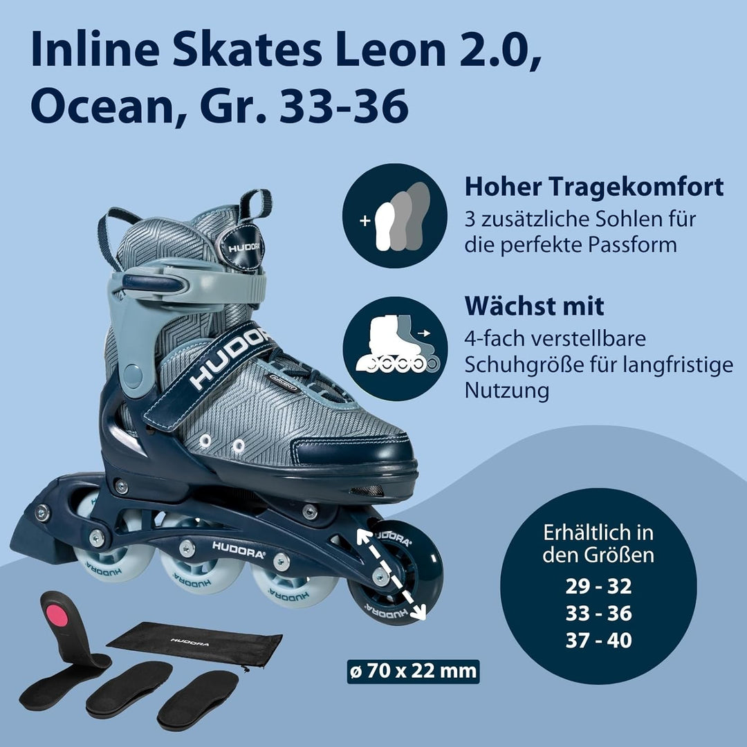HUDORA Inline Skates Mia / Leon 2.0 - Inliner für Kinder / Jugendliche & Erwachsene in versch. Gröss