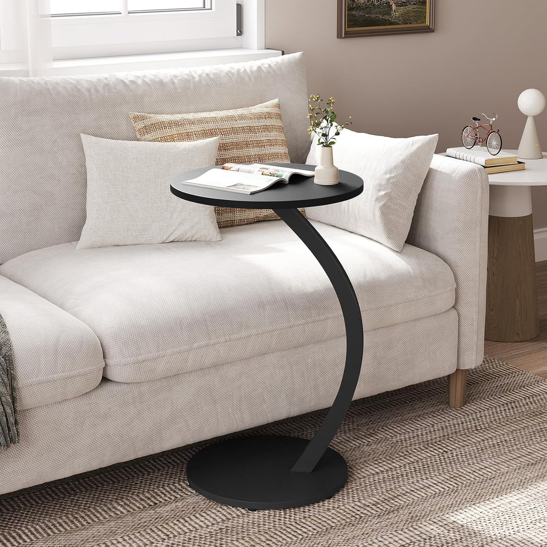 WOLTU Beistelltisch C Form, Couchtisch rund, Sofatisch Kaffeetisch, Kleiner Tisch für Couch Sofa Bet