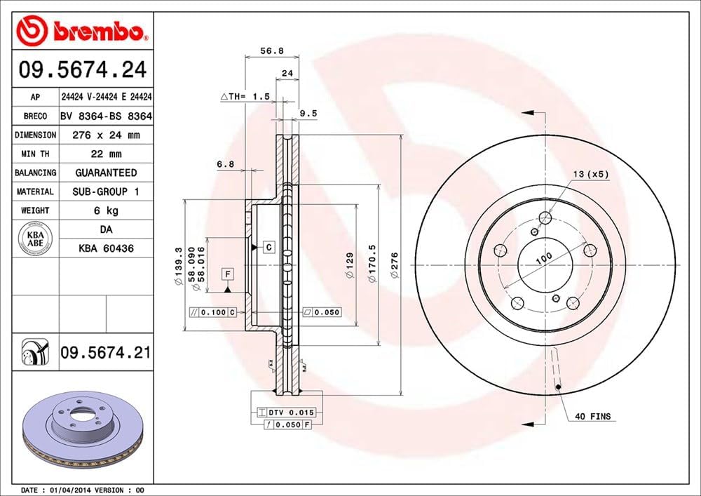 Brembo 09.5674.21 Vordere Bremsscheibe mit UV Lackierung, Anzahl 2