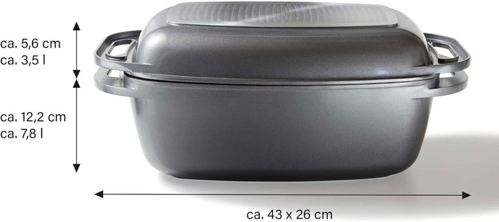 STONELINE Bräter Induktion 40 x 22 cm, 5,6 L, backofengeeignet, Deckel als Auflaufform verwendbar, A