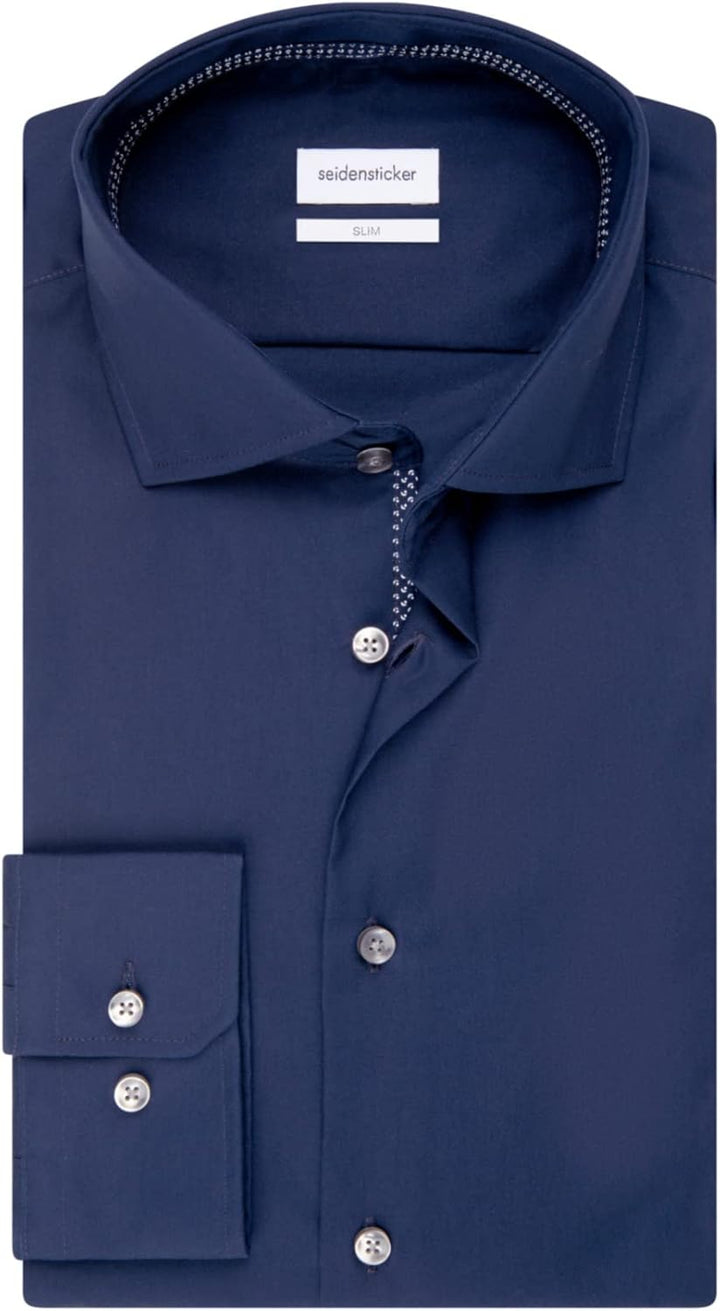 Seidensticker Herren Men Slim Patch Longsleeve Cotton Hemd 36 Dunkelblau(665477), 36 Dunkelblau(6654