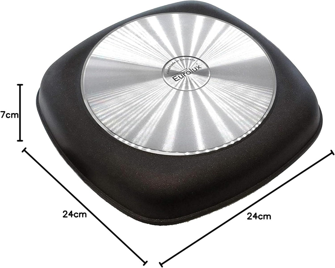Eurloux Guss-Kasserolle 24 x 24 cm - Flache quadratische Universal Bratenkasserolle Aluguss mit Besc