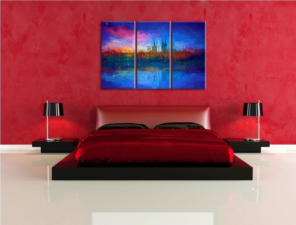 Polarlichter über der Skyline von Köln Spezial 3-Teiler Leinwandbild 120x80 Bild auf Leinwand, XXL r