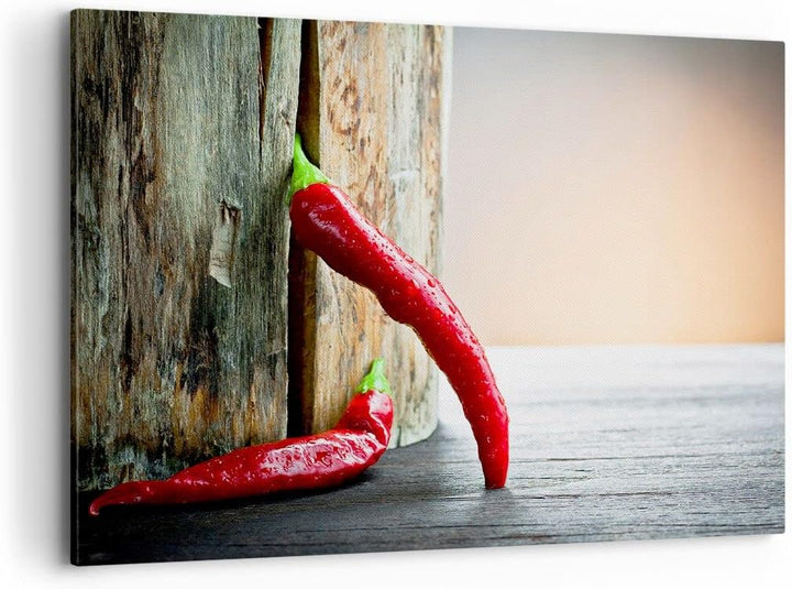 Bilder auf Leinwand 100x70cm Leinwandbild mit Rahmen Chili Gewürz Gemüse Gross Wanddeko Bild Schlafz