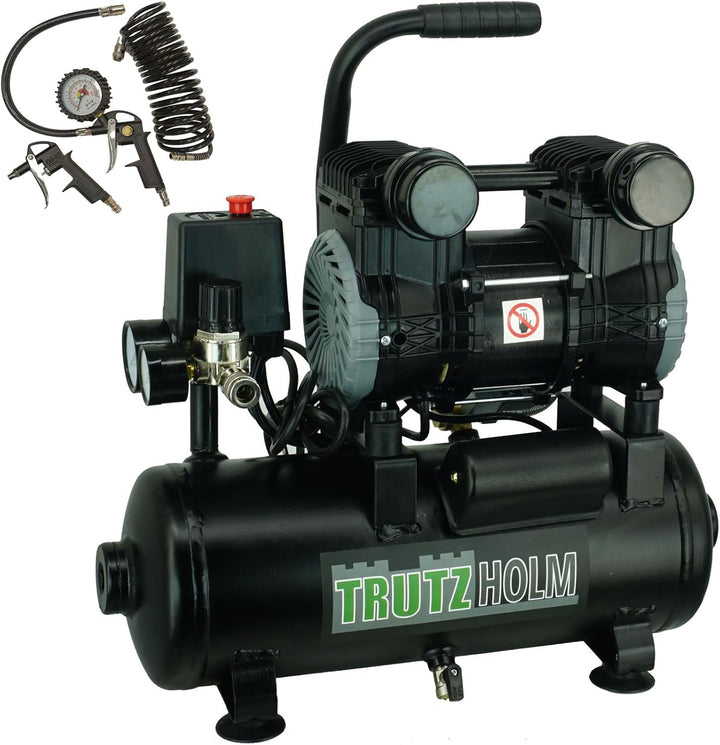 TRUTZHOLM brushless silent Flüsterkompressor tragbar innenbeschichtet 750W / 9 Liter silent leise 57