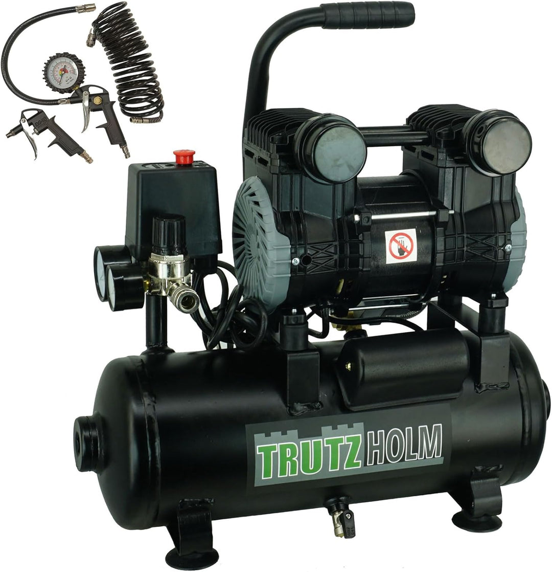 TRUTZHOLM brushless silent Flüsterkompressor tragbar innenbeschichtet 750W / 9 Liter silent leise 57