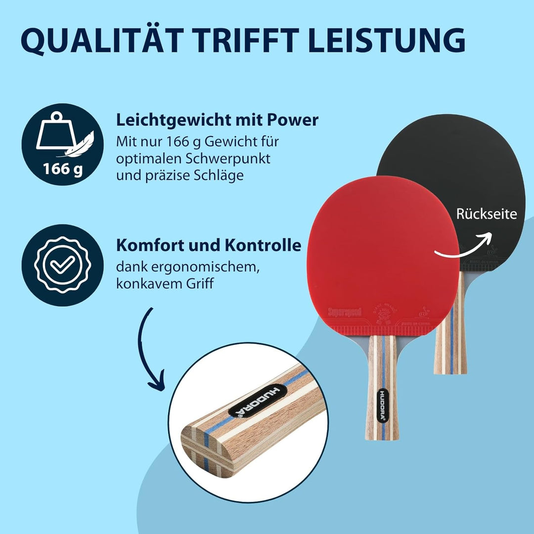 HUDORA Tischtennisset Tournament/Game/Match - Tischtennisschläger + Bälle - Mit Tasche - Für Anfänge