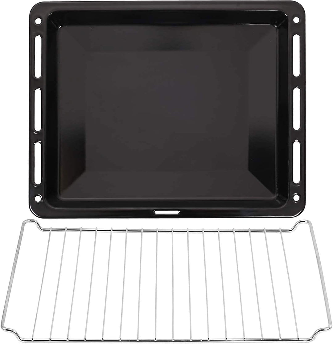ICQN 45.5 x 37.5 cm Backbleche & -Gitter Set, 3 cm Tief Emailliert Fettpfanne und Verchromt Backofen
