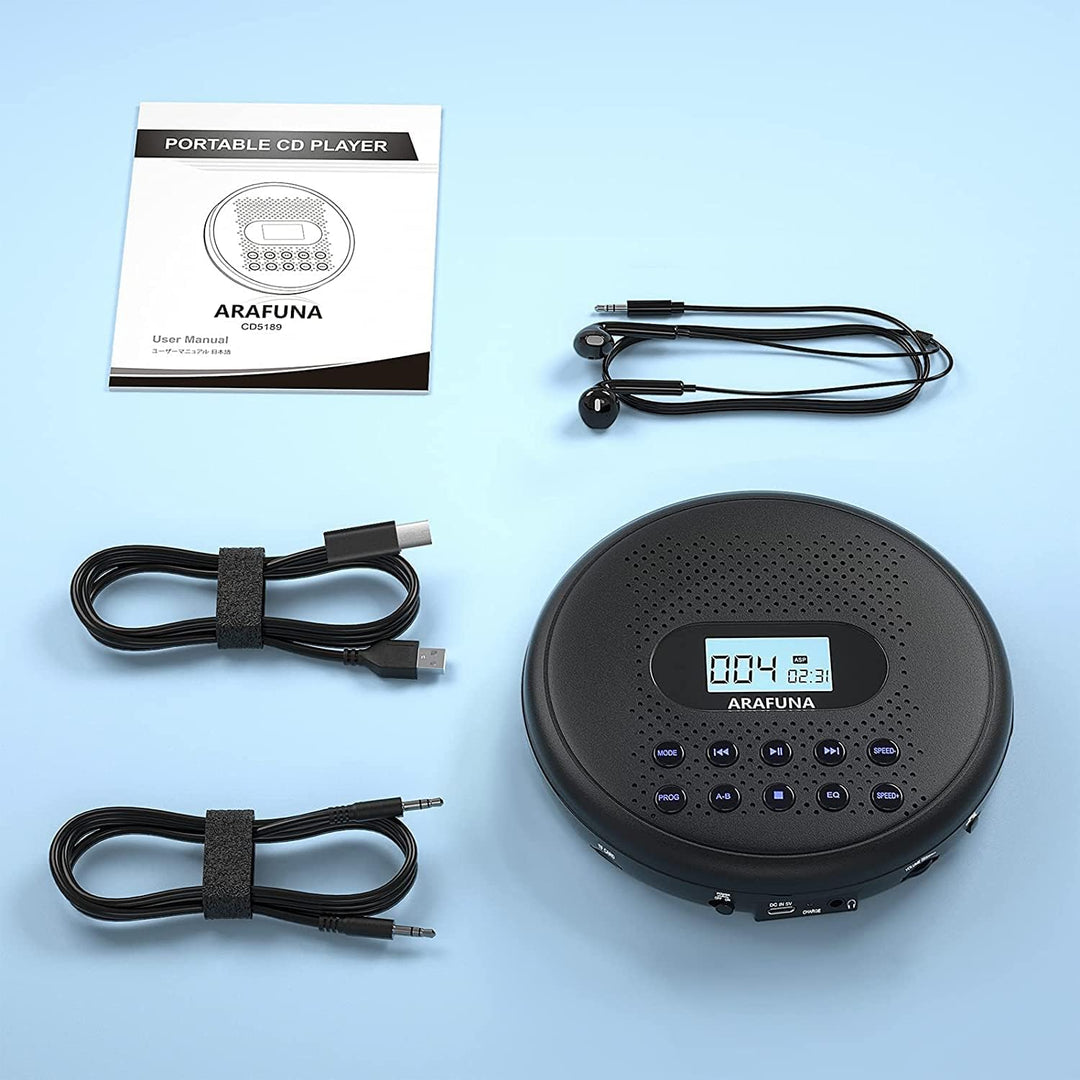 CD Player Tragbar, Arafuna Discman Tragbarer CD Player mit Lautsprecher,Wiederaufladbarer CD Player