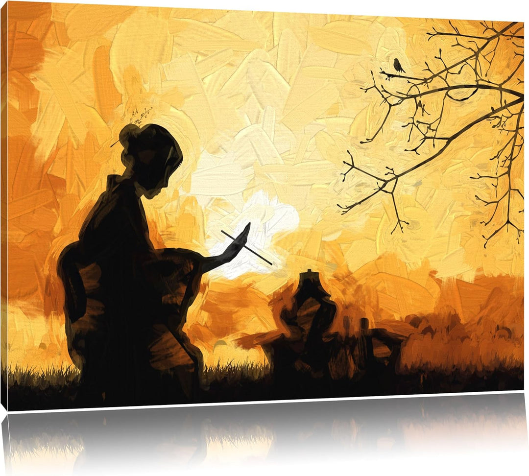 Geisha Pinsel Effekt, Format: 100x70 auf Leinwand, XXL riesige Bilder fertig gerahmt mit Keilrahmen,