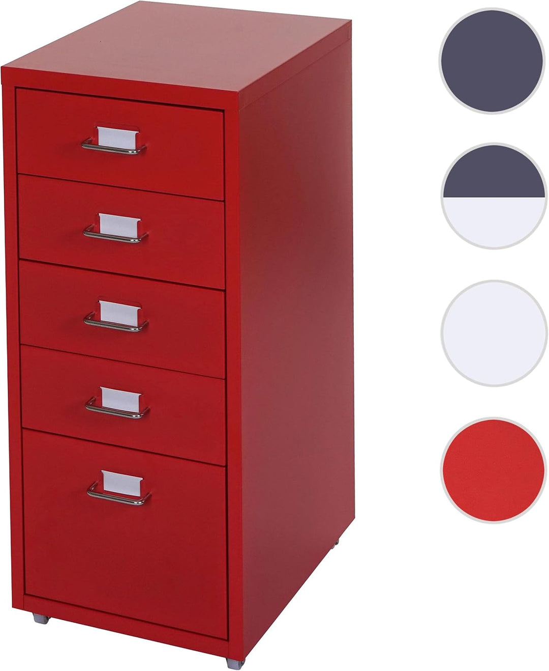 Mendler Rollcontainer Boston T851, Schubladenschrank Stahlschrank, 69x28x41cm 5 Schubladen - rot, Ro