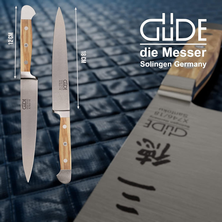 GÜDE Solingen - Filiermesser geschmiedet, 18 cm, Olivenholz, ALPHA OLIVE, Doppelkropf, Handmade Germ
