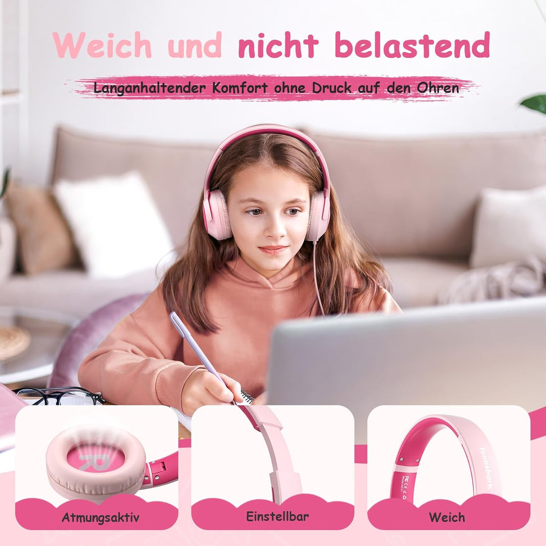 TONOSHARK Kinderkopfhörer mit Kabel Klappbar, mit Mikrofon, Kopfhörer Kinder Gehörschutz auf 85/94 d