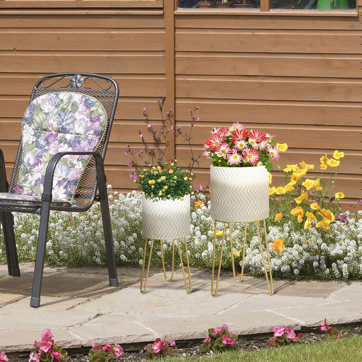 Outsunny 2er-Set Pflanzenständer, Pflanztöpfe, Blumenständer, Blumentöpfe mit Gestell, Übertopf, Blu