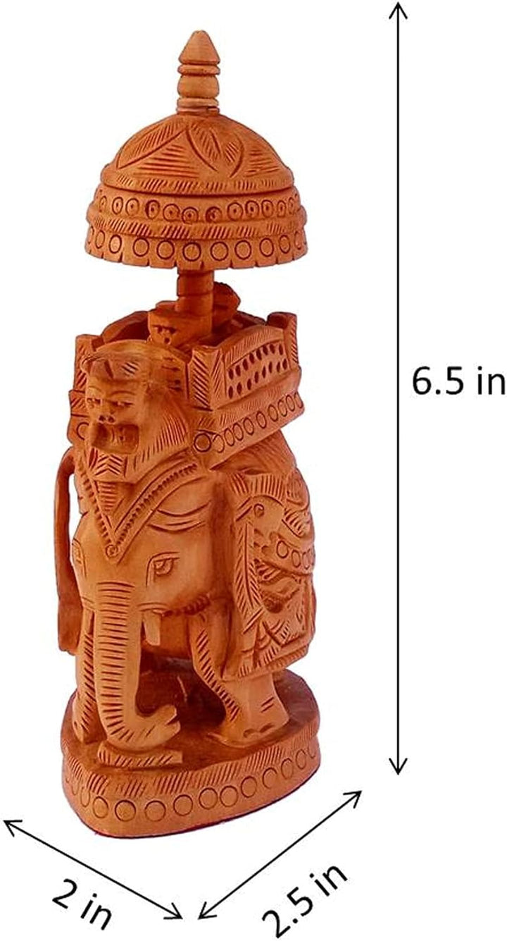 Purpledip Holzfigur Elefant mit Reiter auf Thron einzigartiges indisches Idol (12342)
