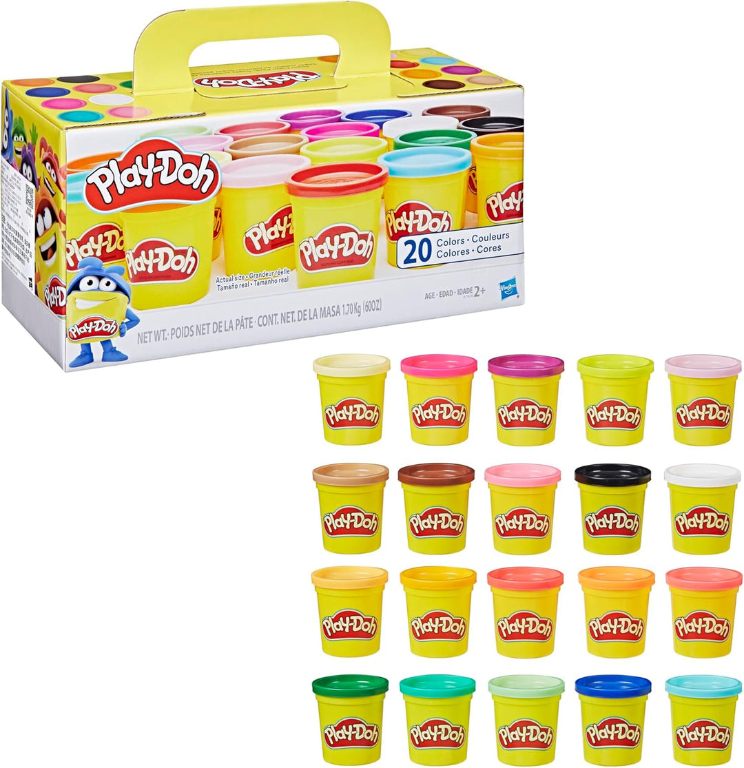 Play-Doh Super Colour Set mit 20 Dosen Modelliermasse (insgesamt 1,6 kg), Bastelset zum gemeinsamen