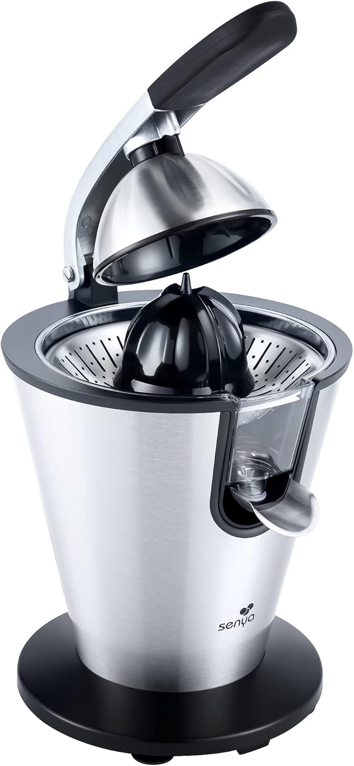 SENYA Elektrische Zitruspresse, Hebelarm, Edelstahl, 0,7 l, 160 W, Edelstahl, Schwarz