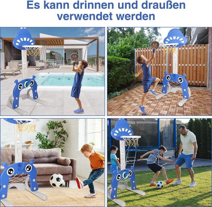 Ansobea Kinder Basketballkorb Set - 4 in 1,Basketballkorb fĂŒr Kinder,höhenverstellbarer,Fussballtor