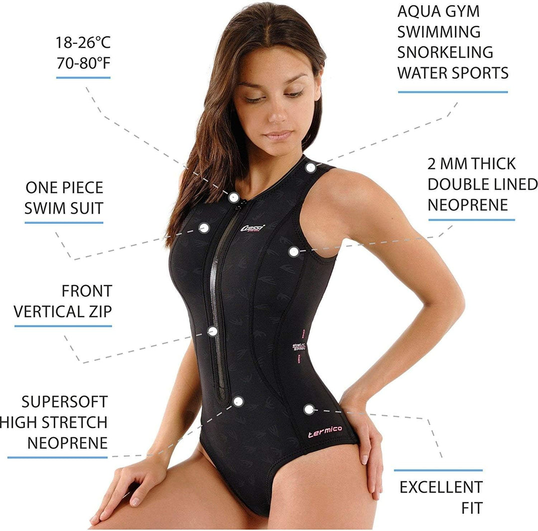 Cressi Termico Long Sleeve Lady Swimsuit Schwarz/Rosa/Weiss L Standard, Schwarz/Rosa/Weiss L Standar