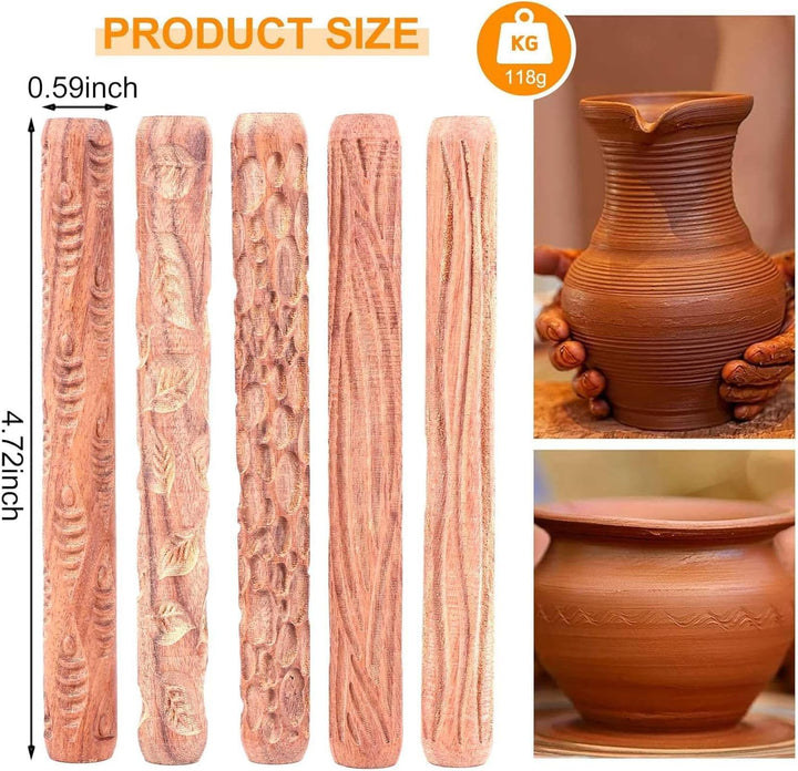 Gokelomg 5 Stücke Töpfer Werkzeuge Hand Rollen für Ton Ton Stempel Ton Muster Roller