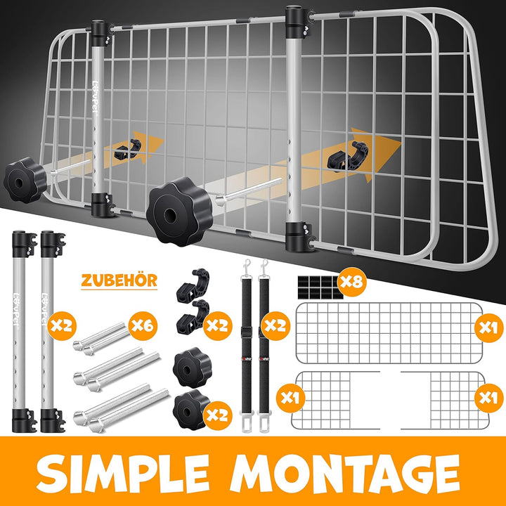 Lovpet® Hundegitter Auto, Autoschutzgitter Trenngitter Universal, verstellbare Breite, Kopfstütze Ko