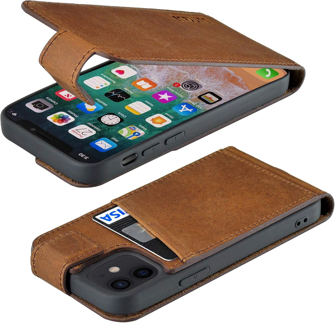 Suncase Original Flip-Style (Ultra-Slim) kompatibel mit iPhone 12 Mini (5.4") Hülle Ledertasche Tasc