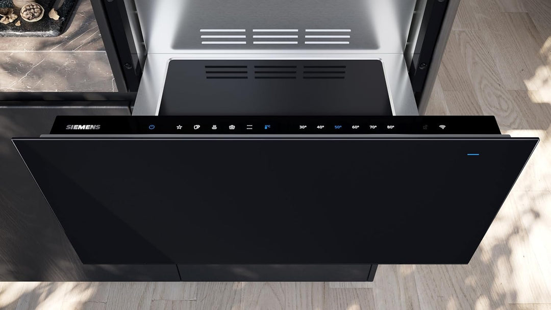 Siemens BI710D1B1 iQ700, Smarte Wärmeschublade, 60 x 29 cm, Schwarz, Niedrigtemperaturgaren, Teller