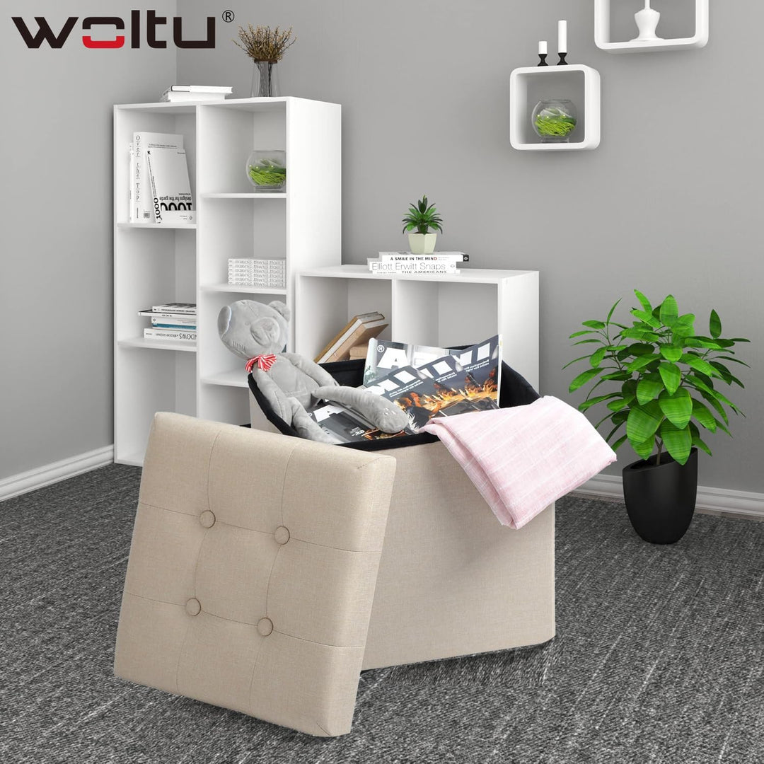 WOLTU 2er Set Sitzhocker mit Stauraum Sitzwürfel Sitzbank Faltbar Truhen Aufbewahrungsbox, Deckel Ab