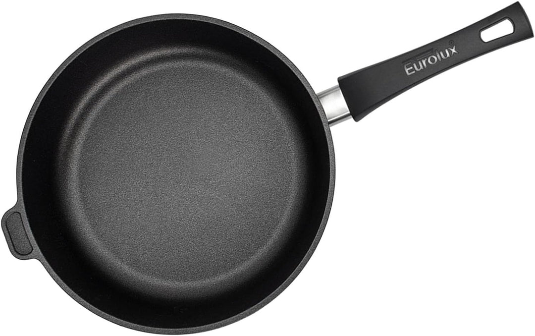 Eurolux Guss-Pfanne Induktion Set & Glas-Deckel Ø 20 cm - hoher Rand 7 cm - Alugusspfanne mit Beschi