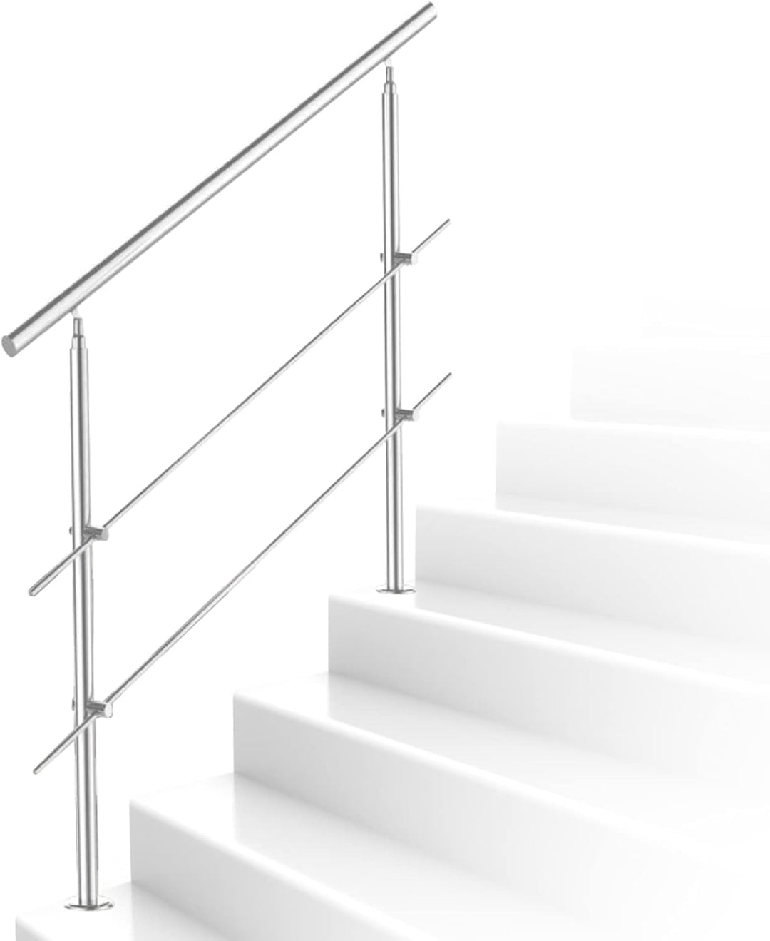 Daromigo 180cm Edelstahl Handlauf GelÀnder mit 2 Querstreben, Handlauf Winkelverstellbar, à 42mm Tre