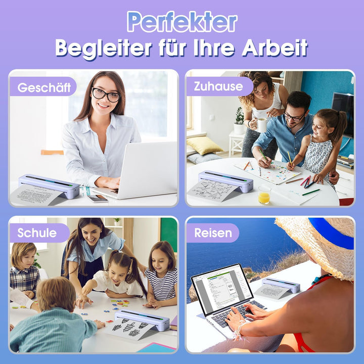 ASprink Mobiler Drucker Bluetooth, Thermodrucker A4 M832 Tragbarer Drucker Nur Thermopapier, 300DPI