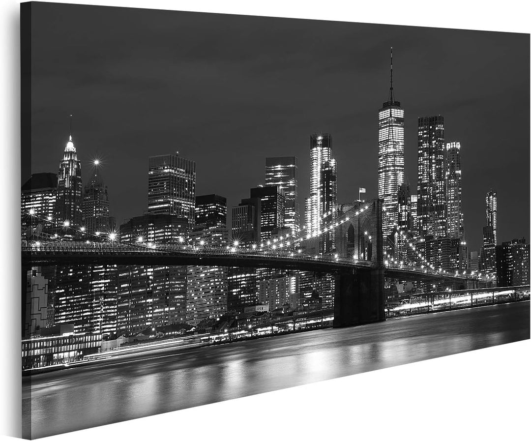 islandburner Bild auf Leinwand Brooklyn Bridge Downtown Wolkenkratzer New York Schwarz Weiss Bilder
