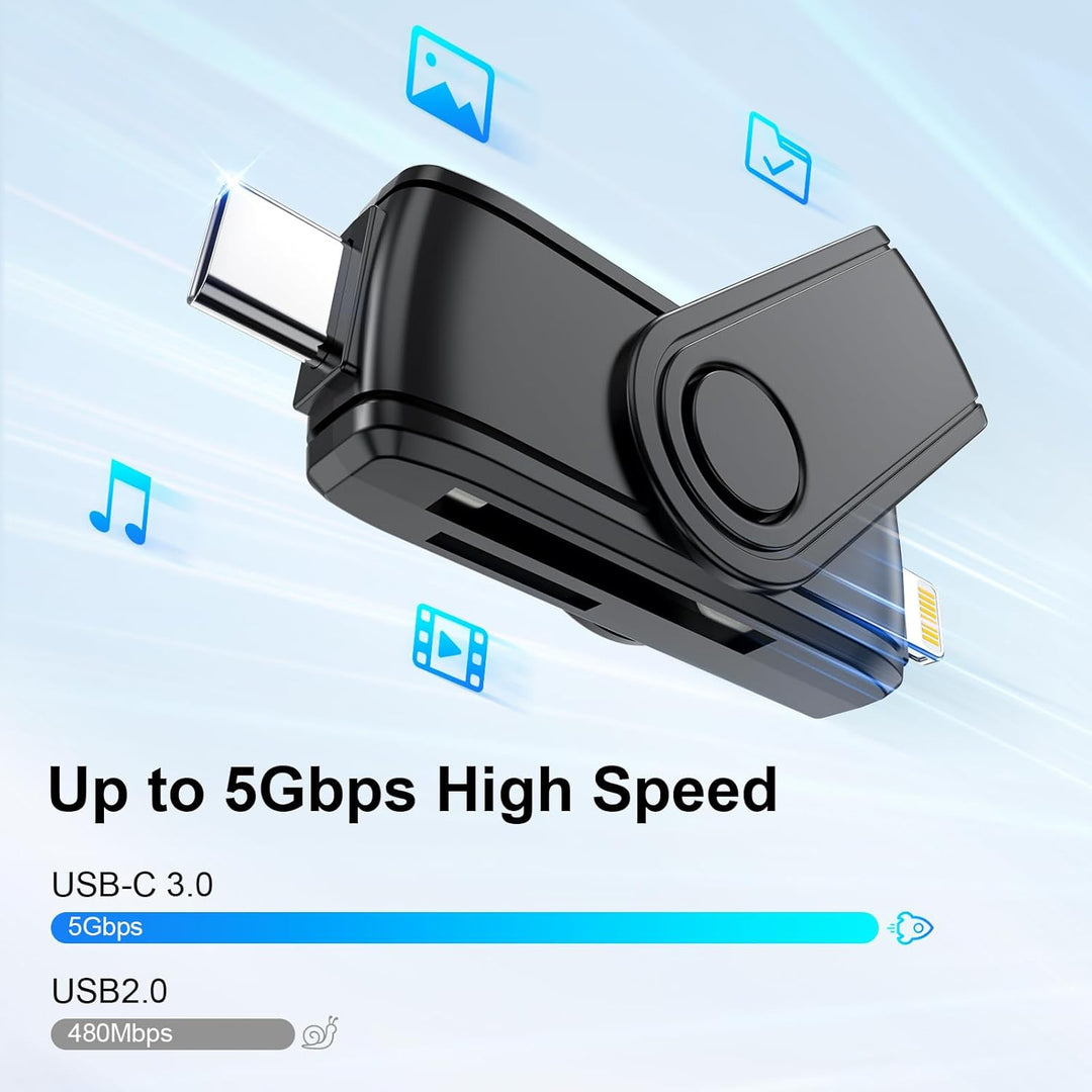 Card Reader 2-in-1 USB-C Lightning SD-Kartenleser für iPhone 15, iPad, Mac – Tragbarer Micro SD/SD-A