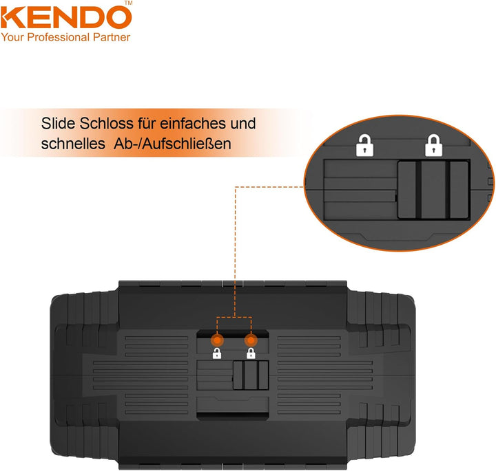 KENDO Werkzeugkasten leer Kunststoff - Leicht und extrem Robust - 46.5 x 23 x 21 cm - 4 aufklappbare
