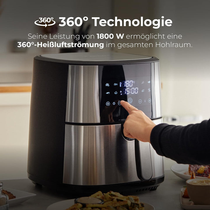 MasterPro Foodies - Fritteuse Ohne Öl, AirFryer XXL, 6L Fassungsvermögen und 1800W Leistung, 90% wen