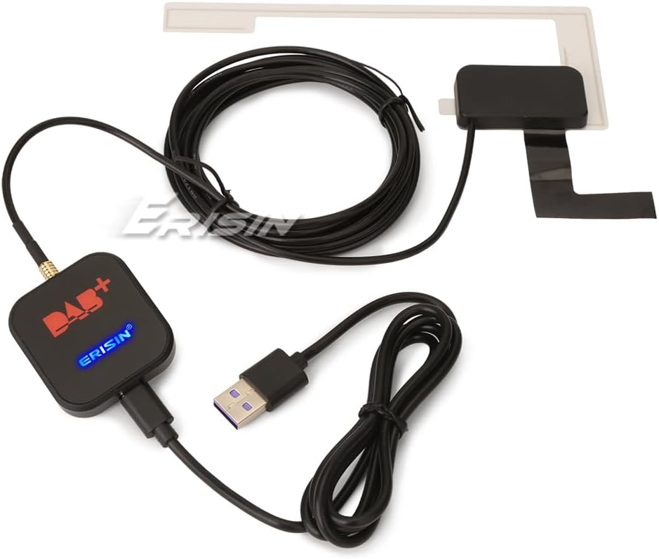 Erisin DAB Plus Radio Adapter Digital Radio Tuner Box mit MCX Antenne Verstärker DAB Antenne für And