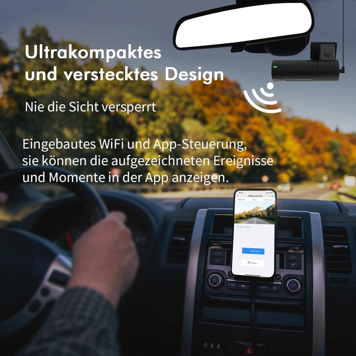 Dashcam Auto, KAWA D6 Dashcam 2K 1440P Voll QHD 30 fps - 360° drehbares Gehäuse Eingebautes WLAN für