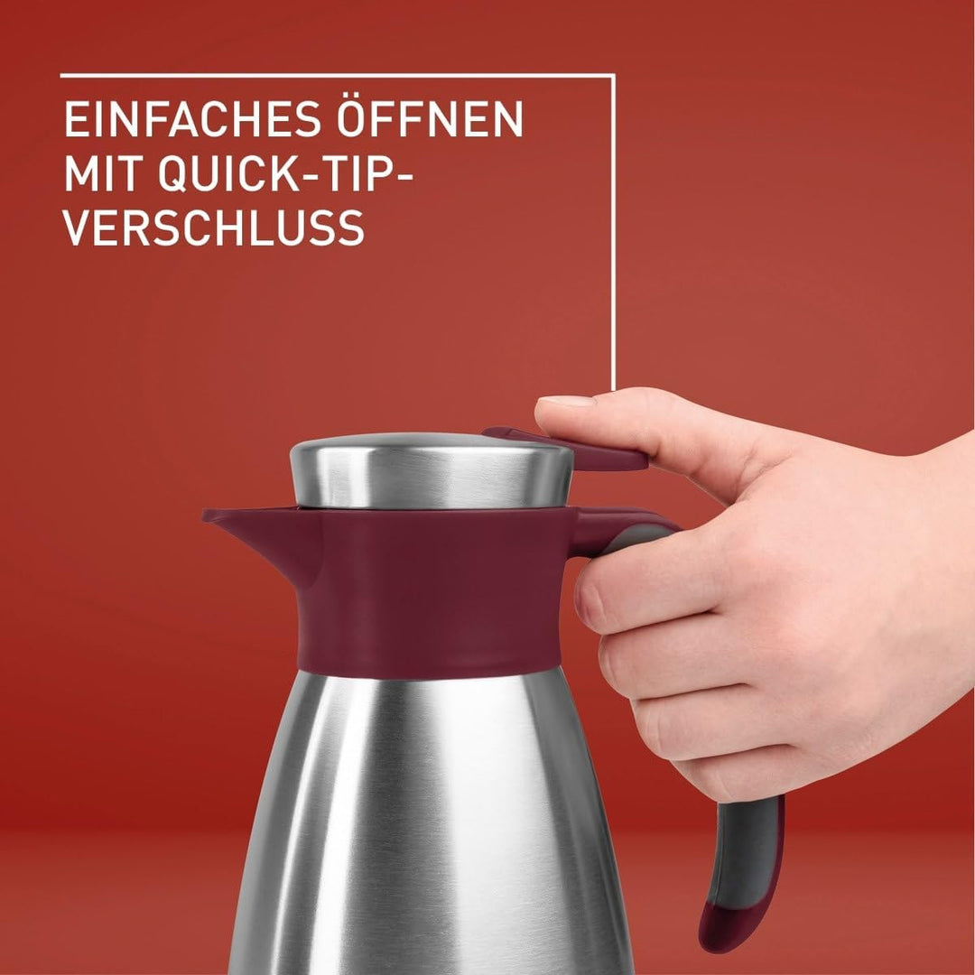 Emsa Soft Grip Isolierkanne, 1,5 Liter, Edelstahl, 12 Stunden heiss + 24 Stunden kalt, Auslaufsicher