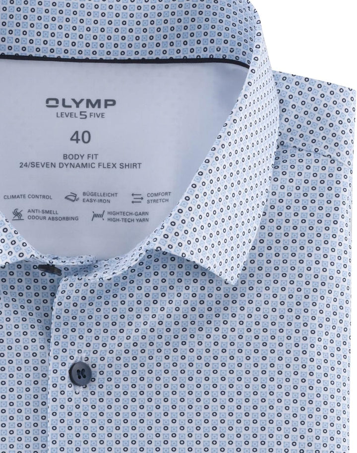 OLYMP Herren Businesshemd Langarm Level Five 24/Seven,Rotationsdruck,Body fit,Modern Kent,bleu 11,37