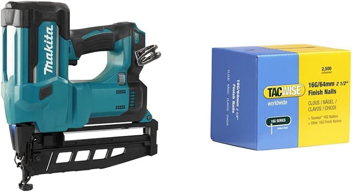 Makita DBN600Z Akku-Stauchkopfnagler 64 mm 18 V (ohne Akku, ohne Ladegerät) & Tacwise 0301 Typ 16G/6
