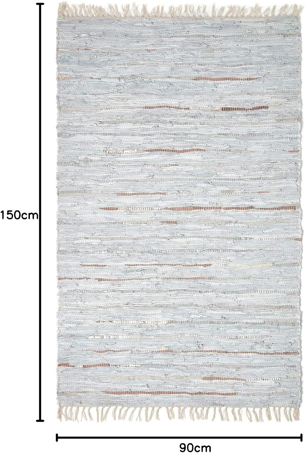 Homescapes Teppich/Bettvorleger aus recyceltem Leder mit Glitzer-Streifen und Fransen, 90 x 150 cm,