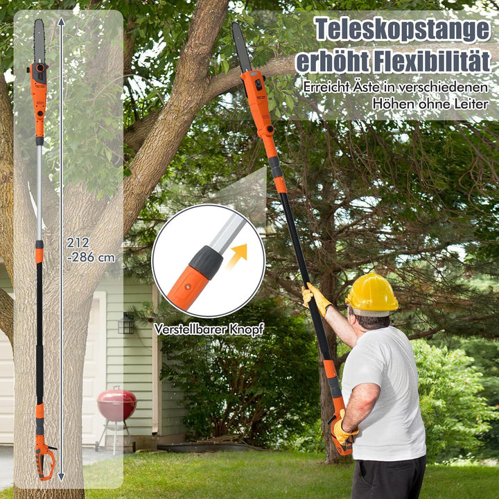 COSTWAY ElektrostangensÀge Hochentaster 212-286 cm, Mehrwinkel StangenkettensÀge mit verstellbaren S