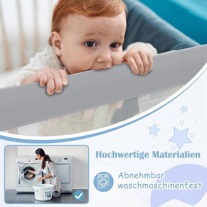 NAIZY Rausfallschutz Bett Rail 180cm Klappbar Bettgitter Baby mit Aufbewahrungstaschen, Bettschutzgi