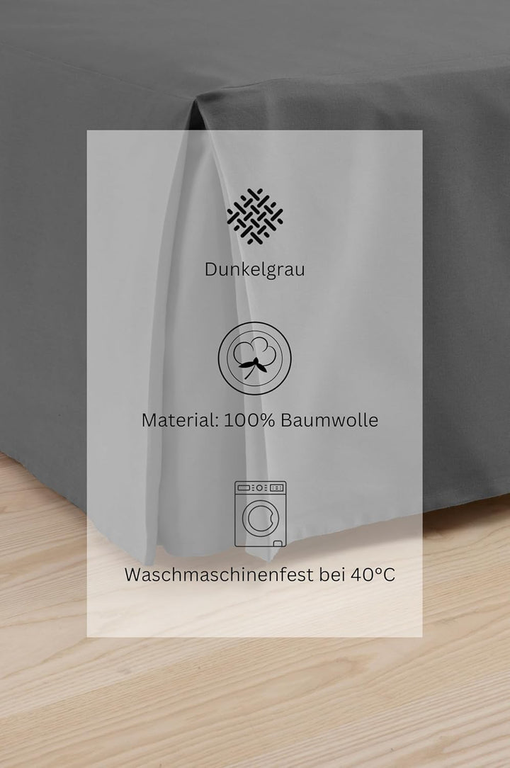 Jotex Colour Betthusse - 100% hochwertige Bio-Baumwolle Bettrock, Höhe 60 cm - Dunkelgrau, 160 x 200