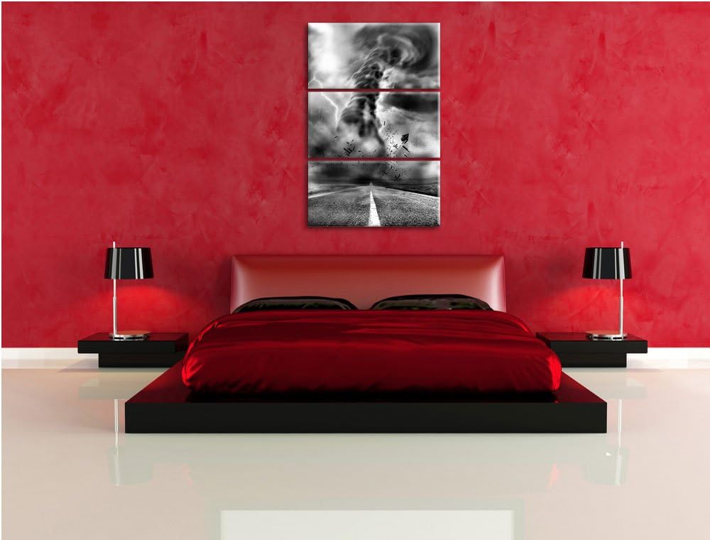 Pixxprint Wirbelsturm auf Highway als Leinwandbild/Grösse: 3 Teilig (120x80) cm/Wandbild/Kunstdruck/