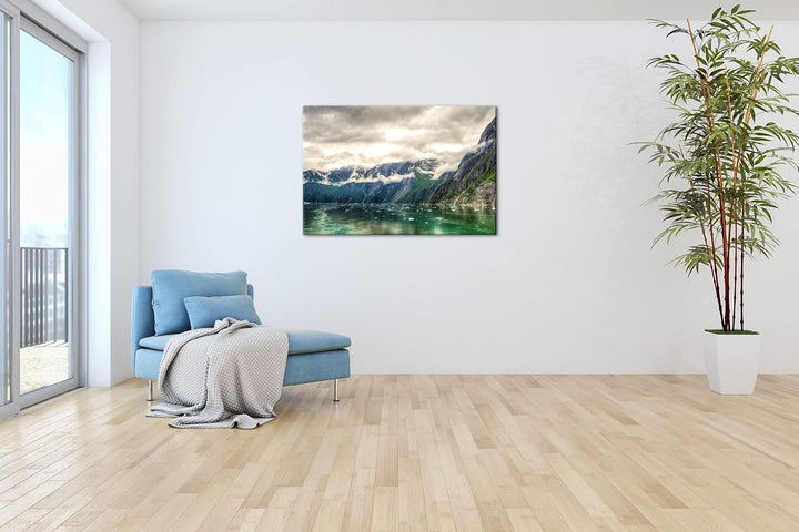 deyoli Tracy Arm Fjord bewölkt in Alaska im Format: 80x60 als Leinwandbild, Motiv fertig gerahmt auf